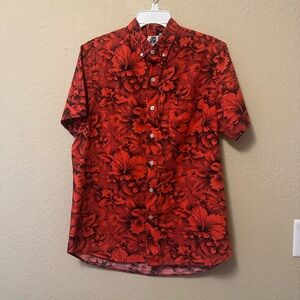 Men's KENNINGTON Vintage Red Island Floral Hawaiian Shirt Size Large